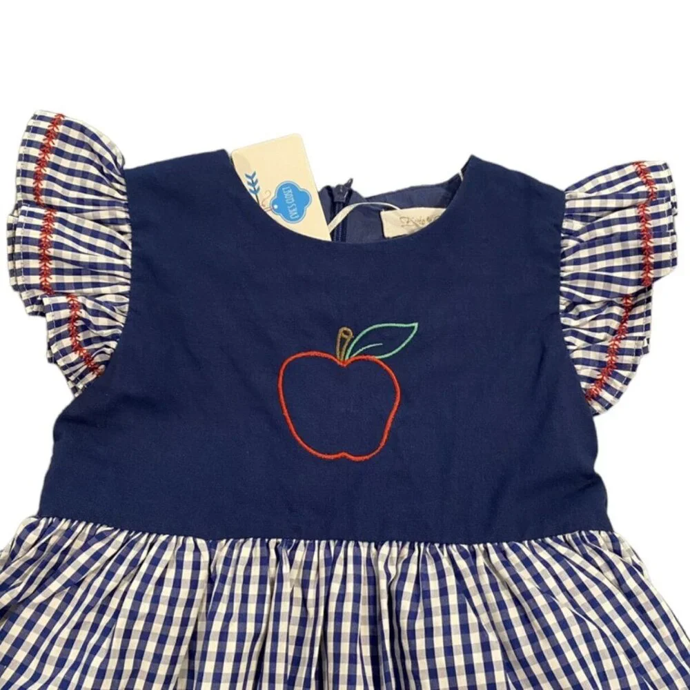 NEW Evie's Closet 3T Blue Gingham Apple Dress